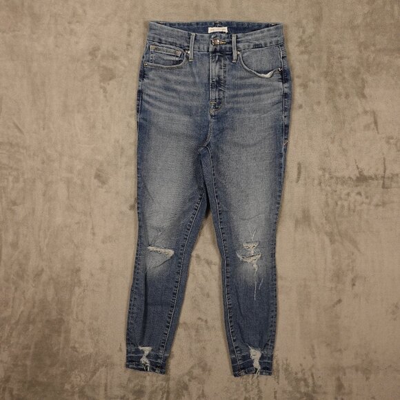 Good American Jeans Good Waist Crop women's 4/27 blue stretchy distressed - Picture 1 of 12